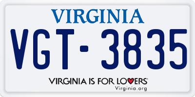 VA license plate VGT3835