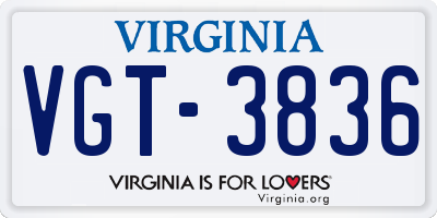 VA license plate VGT3836