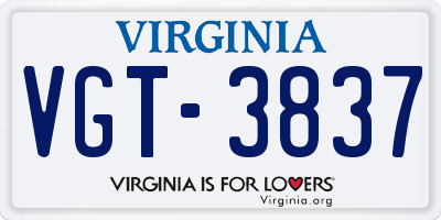 VA license plate VGT3837