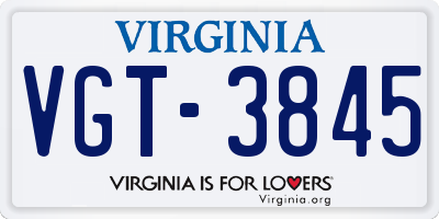 VA license plate VGT3845