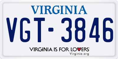 VA license plate VGT3846