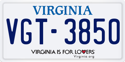 VA license plate VGT3850