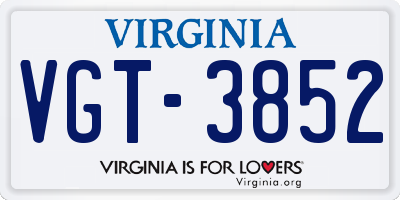 VA license plate VGT3852