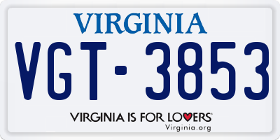 VA license plate VGT3853