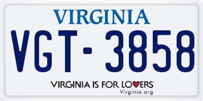VA license plate VGT3858