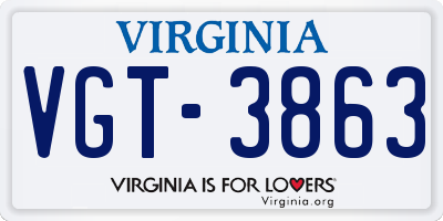 VA license plate VGT3863