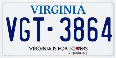 VA license plate VGT3864
