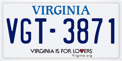 VA license plate VGT3871