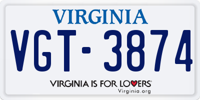 VA license plate VGT3874