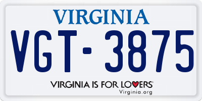 VA license plate VGT3875