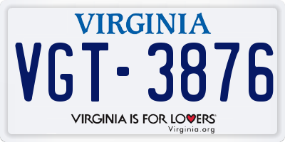 VA license plate VGT3876
