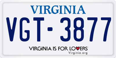 VA license plate VGT3877