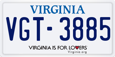 VA license plate VGT3885