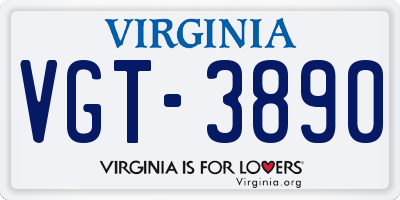 VA license plate VGT3890
