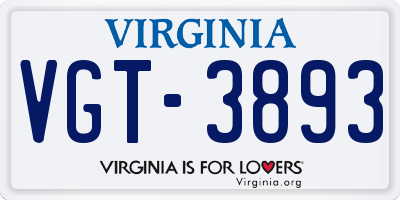 VA license plate VGT3893