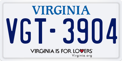 VA license plate VGT3904