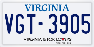 VA license plate VGT3905