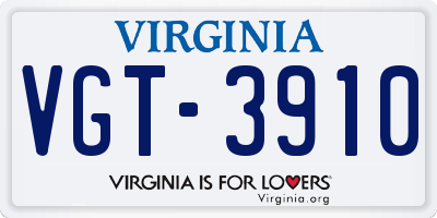 VA license plate VGT3910