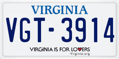 VA license plate VGT3914