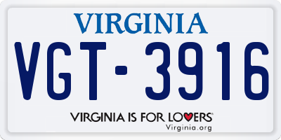 VA license plate VGT3916
