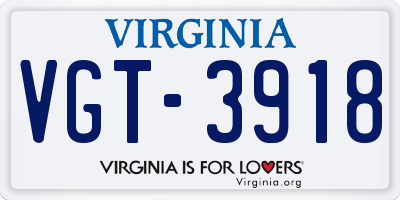 VA license plate VGT3918