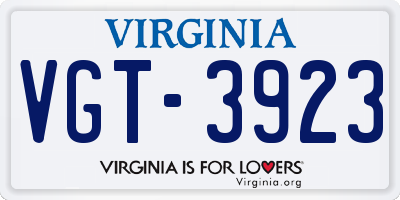 VA license plate VGT3923