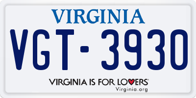 VA license plate VGT3930