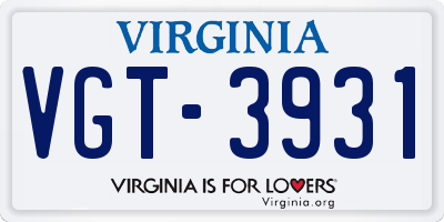 VA license plate VGT3931