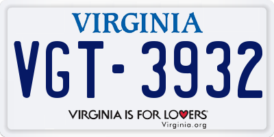 VA license plate VGT3932