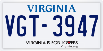 VA license plate VGT3947