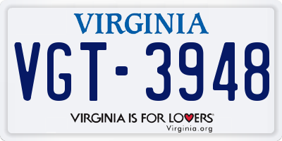 VA license plate VGT3948