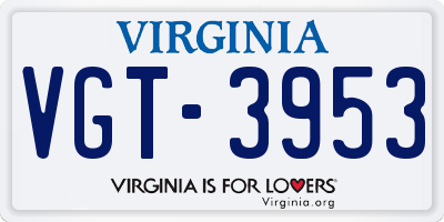 VA license plate VGT3953