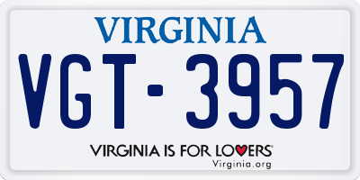 VA license plate VGT3957