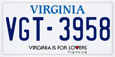 VA license plate VGT3958