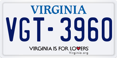 VA license plate VGT3960