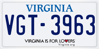 VA license plate VGT3963