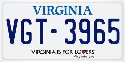 VA license plate VGT3965