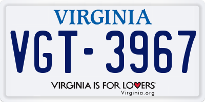 VA license plate VGT3967