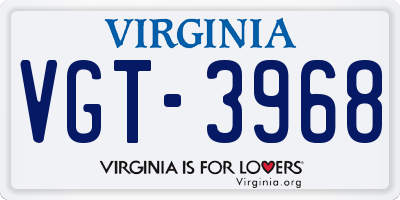 VA license plate VGT3968