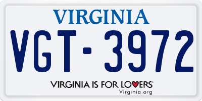 VA license plate VGT3972