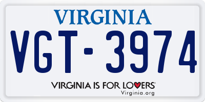VA license plate VGT3974