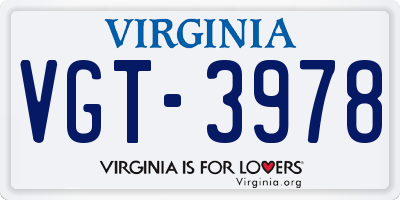 VA license plate VGT3978