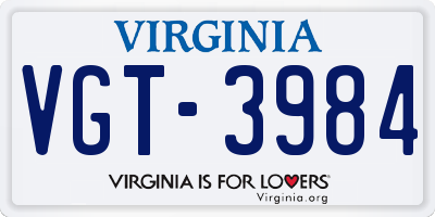 VA license plate VGT3984