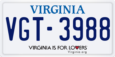 VA license plate VGT3988