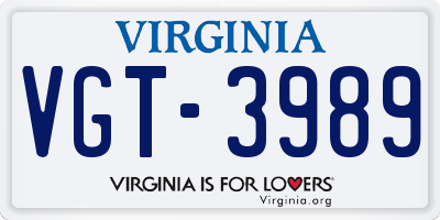 VA license plate VGT3989