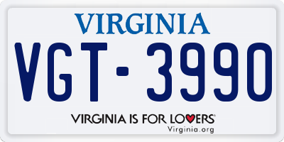 VA license plate VGT3990