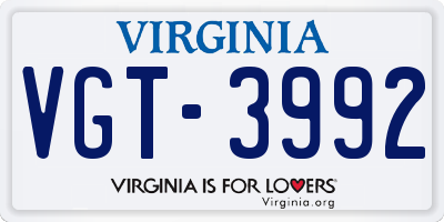 VA license plate VGT3992