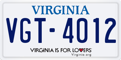 VA license plate VGT4012