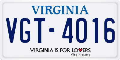 VA license plate VGT4016