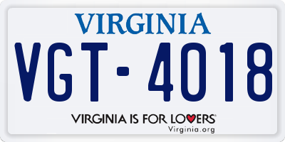VA license plate VGT4018